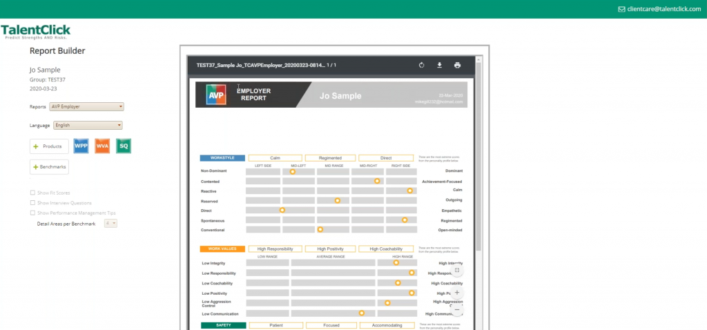 Report Builder Demo Insights Benchmark Assessment Fit Score